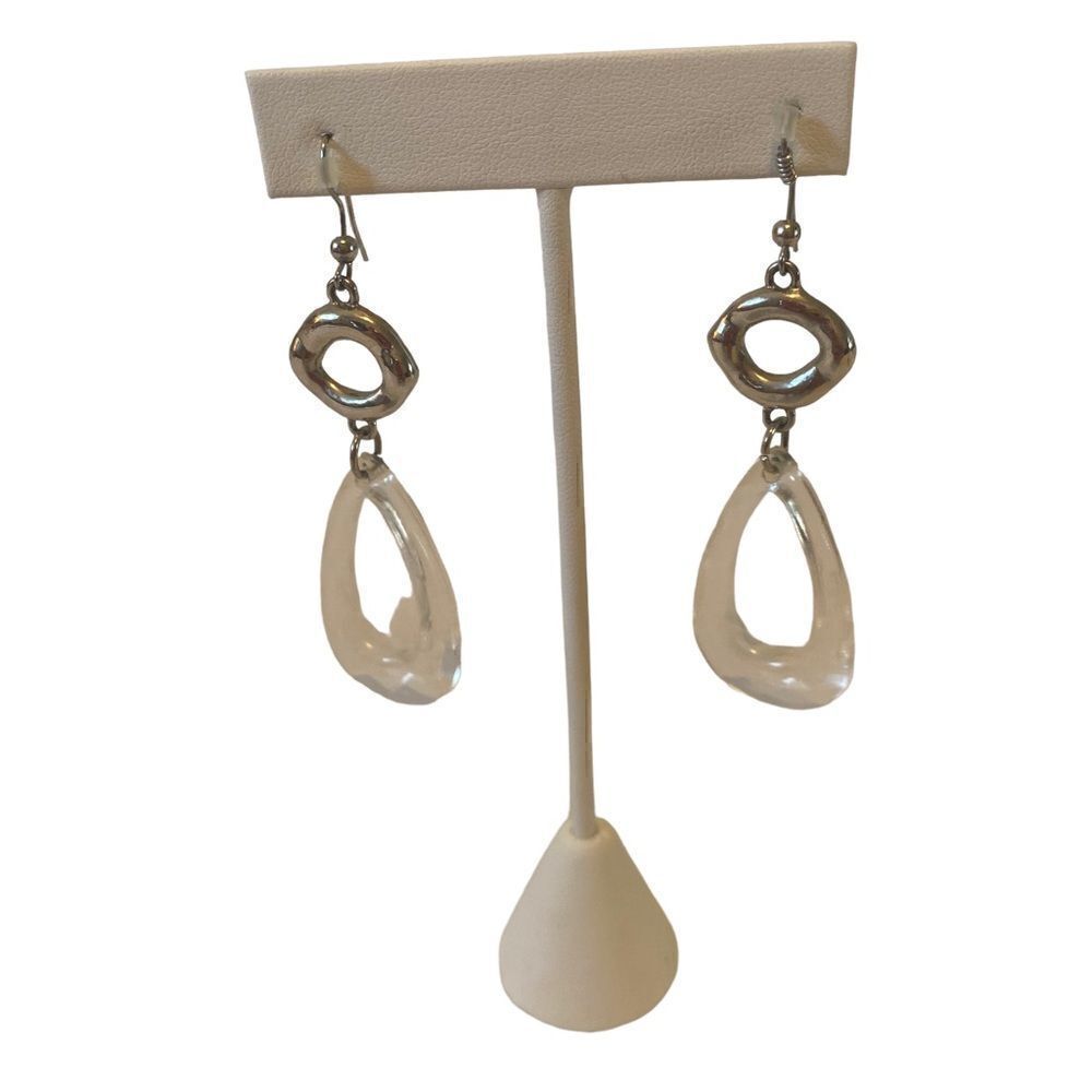 Silver Toned Clear Resin Hoops. Lightweight. Perfect for everyday wear.